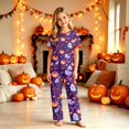 thumbnail image 7 of Halloween Pajamas for Family, Family Halloween Pajamas Matching Sets, Halloween Matching Family Pajamas Purple Witch Hat Ghost Pumpkin Print Short Sleeve Set for Fall Festival, 6 Years, 7 of 7