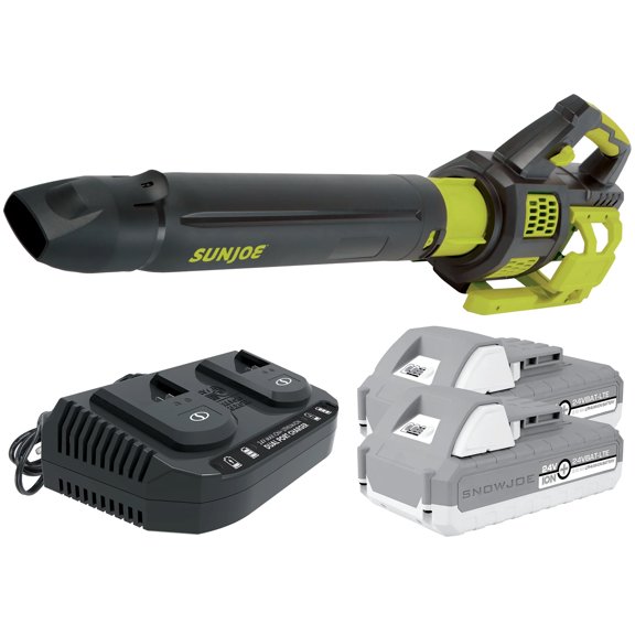 Open Box Sun Joe Cordless Brushless Turbine Jet Blower Kit, W/ 2 x 2.0-Ah Batteries & Dual-Port Charger
