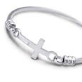 thumbnail image 2 of Pulsera de cable trenzado con cruz lateral horizontal de acero inoxidable para mujeres y niñas, 2 of 5