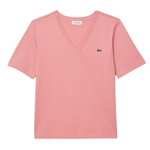 Lacoste Womens Cotton V Neck Relaxed Fit T-Shirt