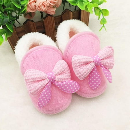 

Wuffmeow Baby Girls Cozy Bowknot Shoes Toddler First Walker Warm Winter Boots Soft Sole Prewalker Footwear Crib Soft Bottom Anti-slip Shoes 0-18 Months