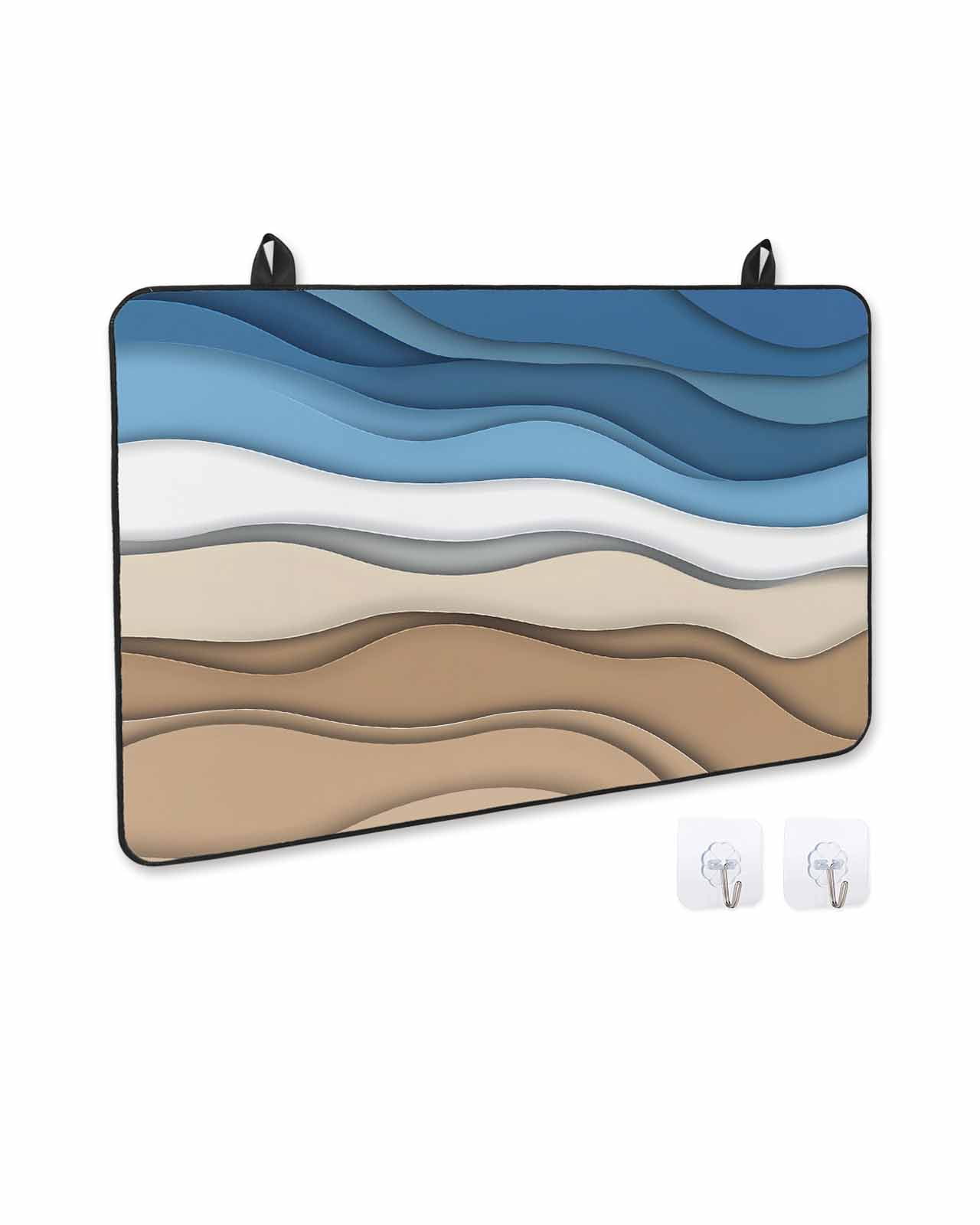 nqOlkjepod Large Induction Cooktop Protector Mat 24"x21", Blue Brown Striped Stove Top Covers for Electric Stove, Modern Gradient Abstract Waves Stove Burner Cover Mats, Glass Top Stove Cover
