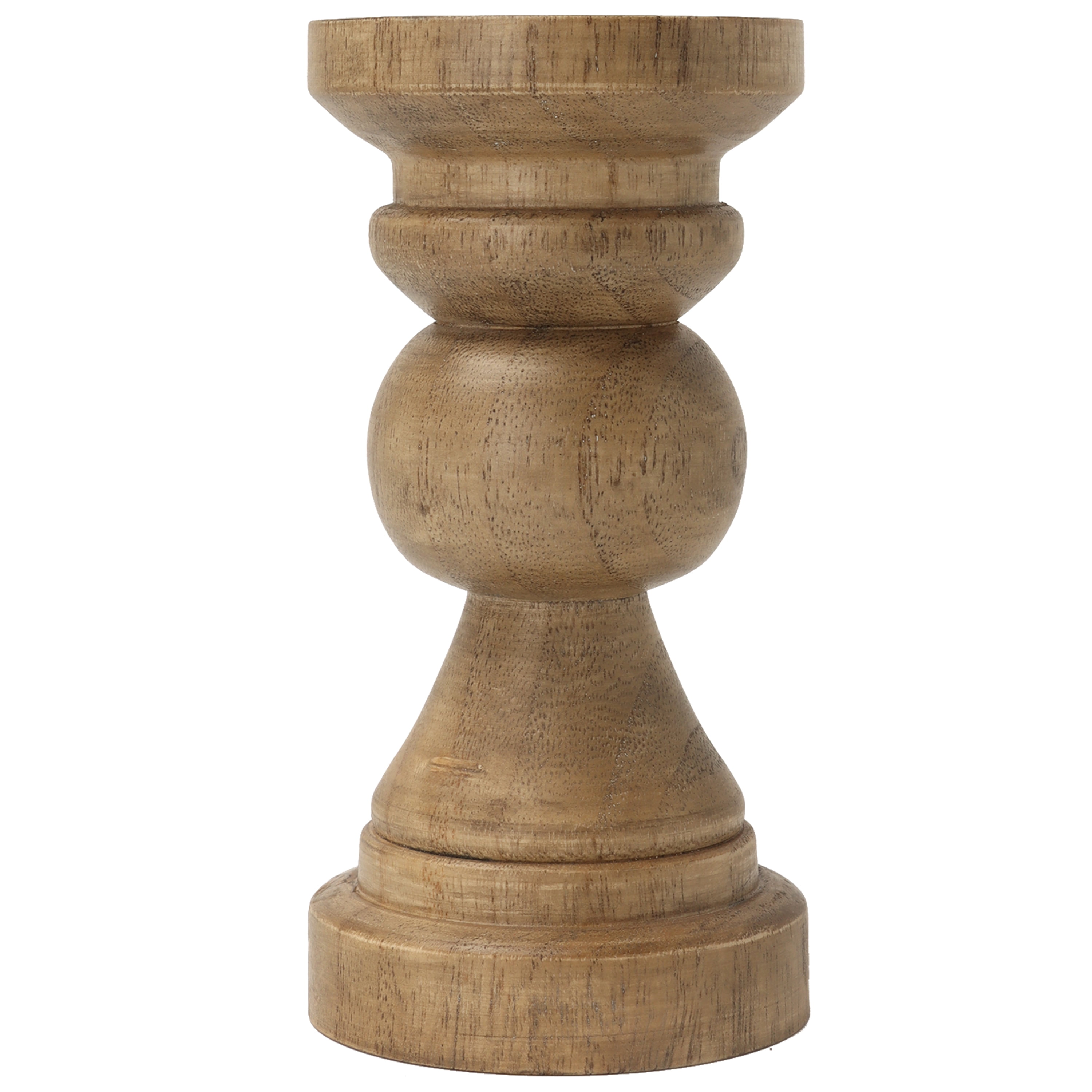 (4 pack) Mainstays Decorative Wood Pillar Candleholder, Teak, 7.8"