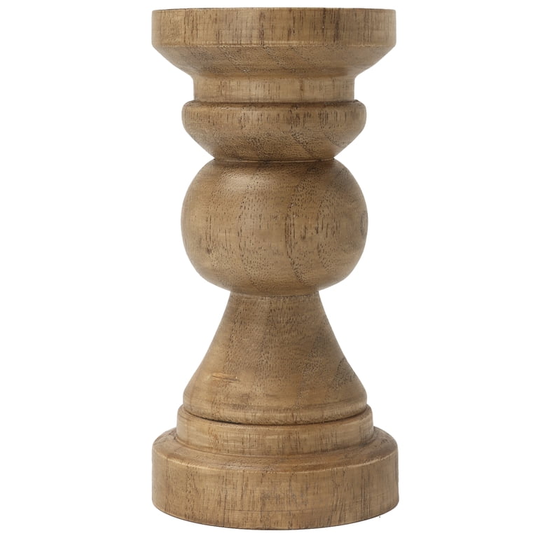 Mainstays Decorative Wood Pillar Candleholder, Teak, 4-Pack photo 5
