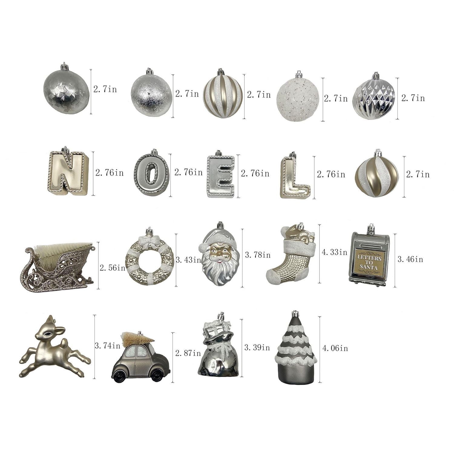 Holiday Time 50-Count Iconic Symbols of Christmas Shatterproof Christmas Ornaments, Gray/Gold/Silver/White, 50 pieces