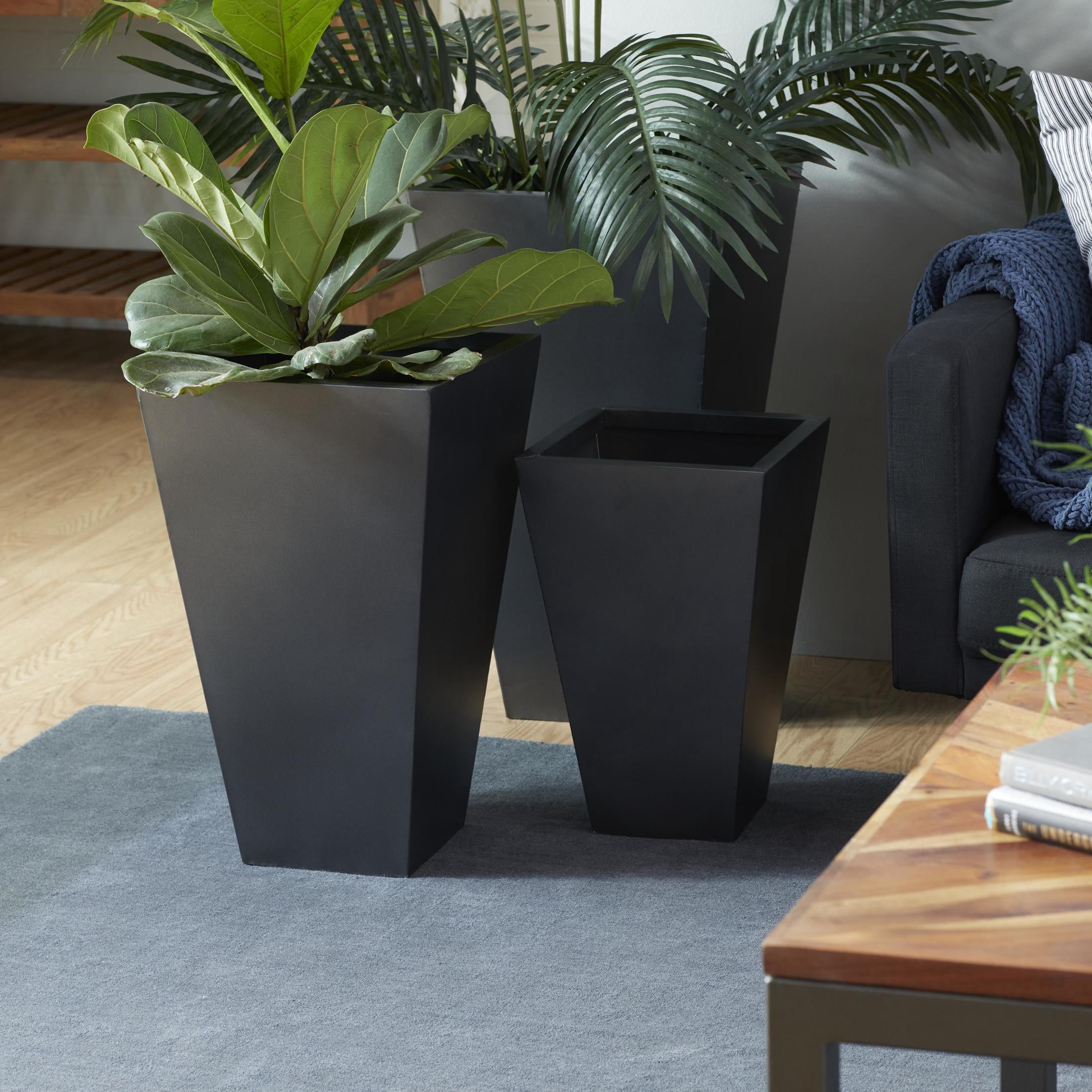 DecMode 17", 21", 25"H Light Weight Dark Gray Metal Geometric Planter with Tapered Base (3 Count)