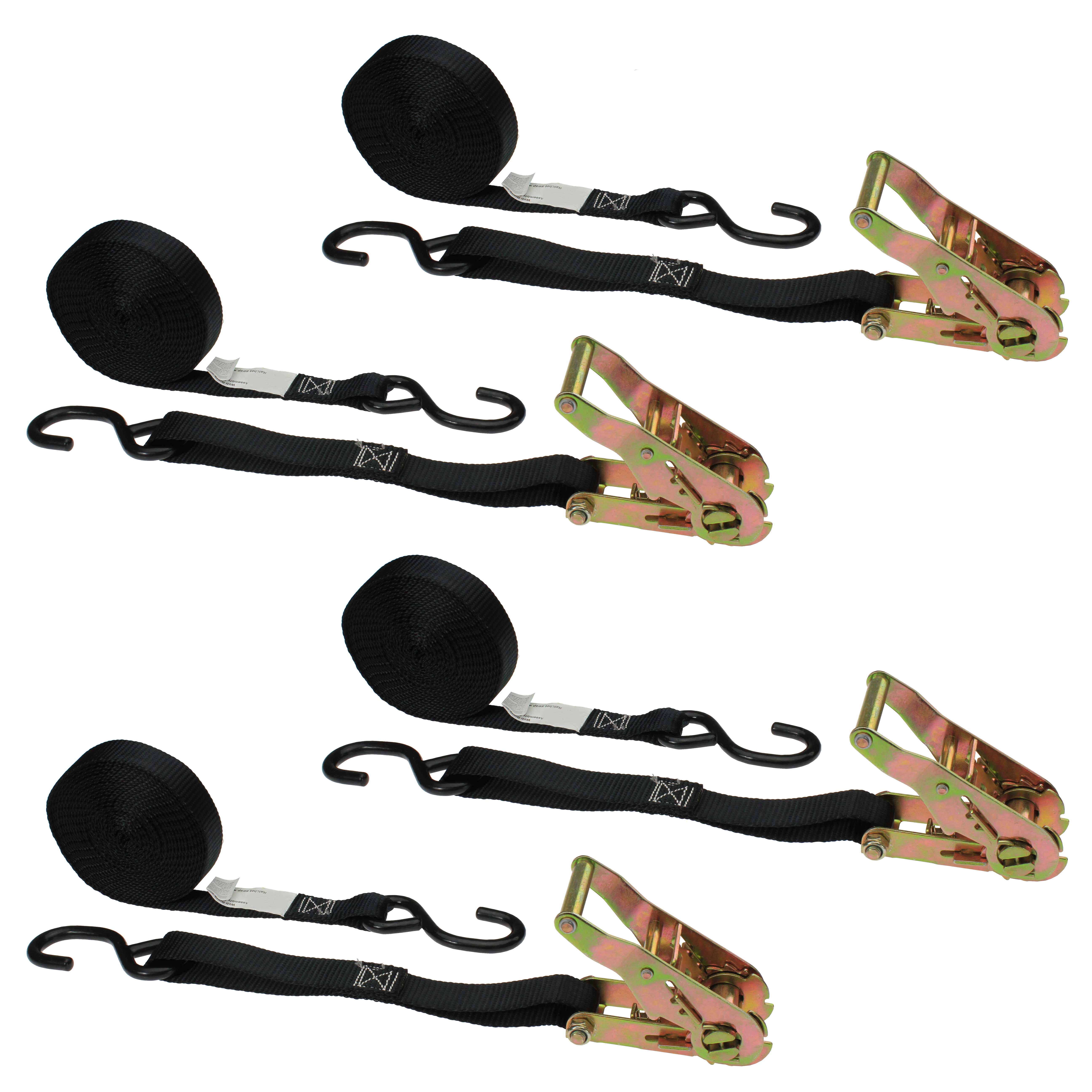 1" x 10' Ratchet Strap with SHooks Motorcycle Ratchet Strap 4 P