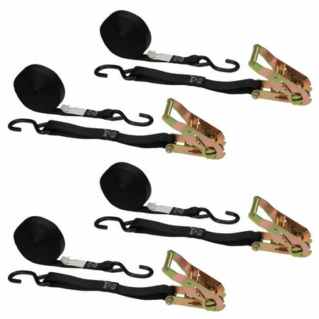 

1 x 6 Motorcycle Tie Down Ratchet Strap with S-hooks - 4 Pack