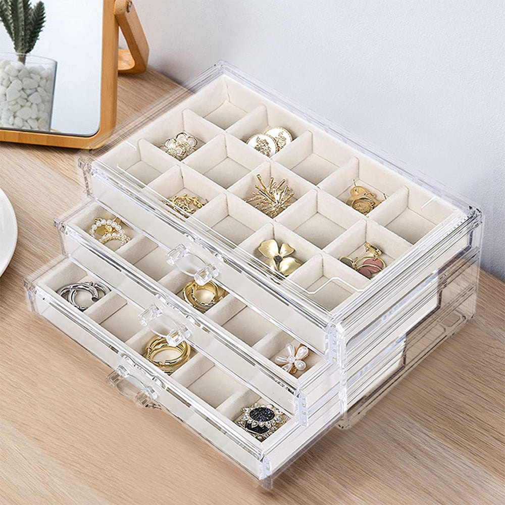 Details about   Acrylic Transparent Jewelry Box Display Case Ring Organizer Earring Storage 