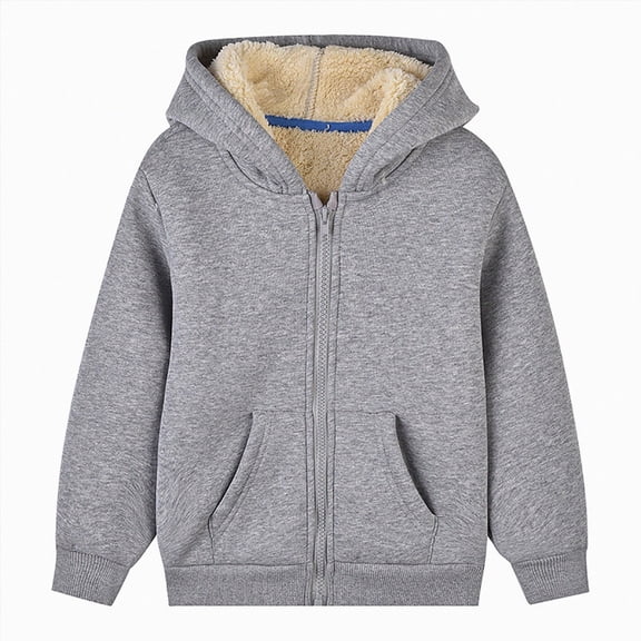 CAICJ98 Unisex Boy's Girls Winter Warm Sherpa Lined Zip Up Sweatshirt Fleece Jacket Kid Toddler Hoodie Outerwear (Grey,5-6 Years)