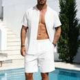 thumbnail image 2 of VBTAPA Mens 2 Piece Cotton Linen Outfits Summer Beach Matching Sets Short Sleeve Button Down Shirts and Shorts Set with Pockets White M, 2 of 8