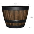 thumbnail image 3 of Vigoro 12.8 in. Reedley Medium Kentucky Walnut Brown Resin Barrel Planter (12.8 in. D x 10.5 in. H), 3 of 5