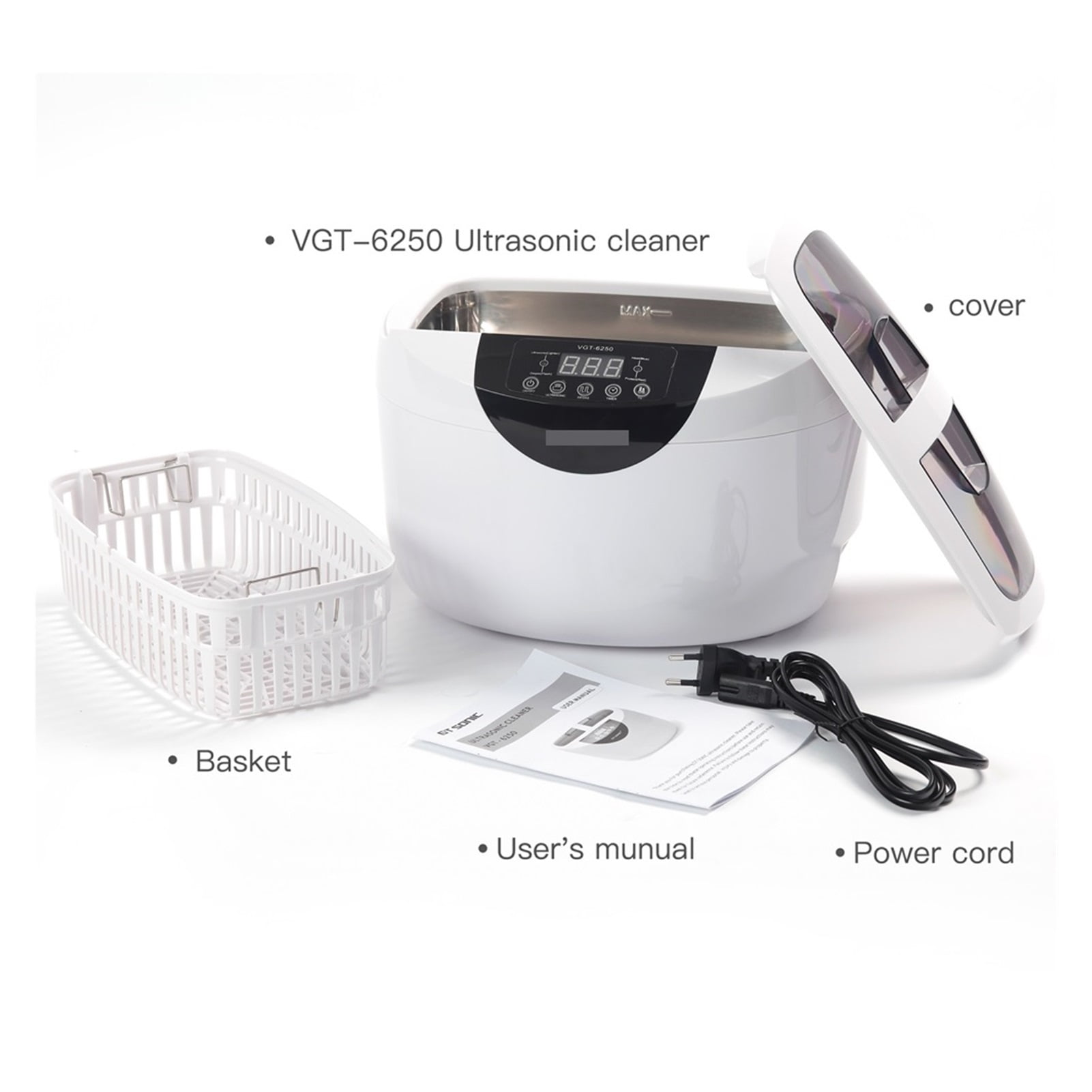Digital Ultrasonic Cleaner Bath 2500ML For Home Kitchen Glasses Denture Tableware Jewelry Watch ,Strong Cleaning
