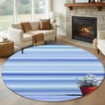 thumbnail image 2 of Blue Ombre Striped Daisy Round Area Rugs Collection 6', Vintage Flowers Abstract Art Non Slip Indoor Circular Throw Runner Rug Floor Mat Carpet for Living Room Dining Table Bedroom Nursery, 2 of 9