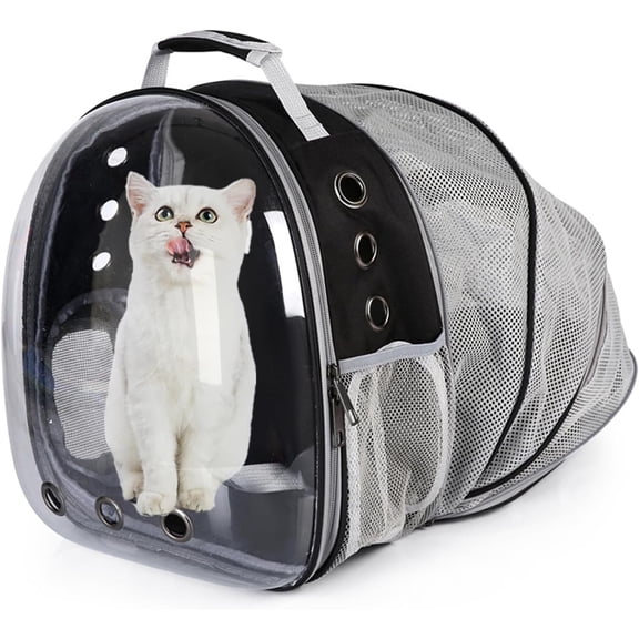TJOUL Cat Backpack Carrier Expandable Ventilate Transparent Pet Dog Backpack for Large Cats Hiking, Travel, Outdoor, Airline-Approved Space Capsule Backpack(Black)