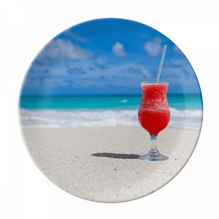 

Ocean Sand Beach Watermelon Juice Picture Plate Decorative Porcelain Salver Tableware Dinner Dish