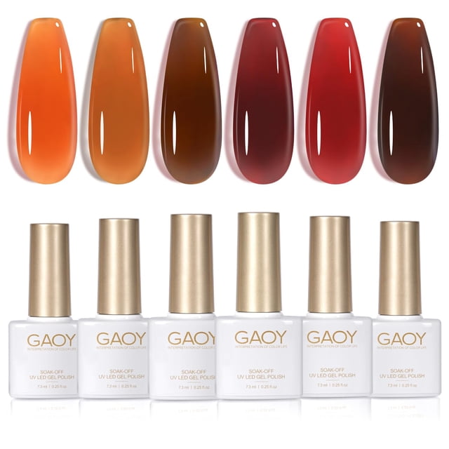 Set de esmaltes de uñas GAOY Jelly Brown Gel, 6 colores, 7,3 ml, UV/LED