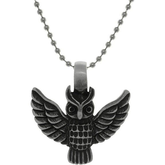 Jewelry Trends Pewter Barn Owl With Flight Wings Pendant on Steel Ball Chain Necklace