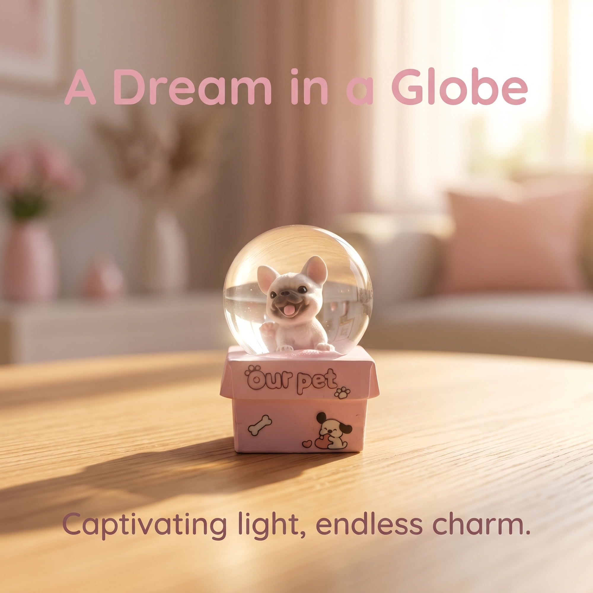 Unique Bargains Cartoon Light Up Crystal Ball Resin Snow Globe Figurine Desktop Pink