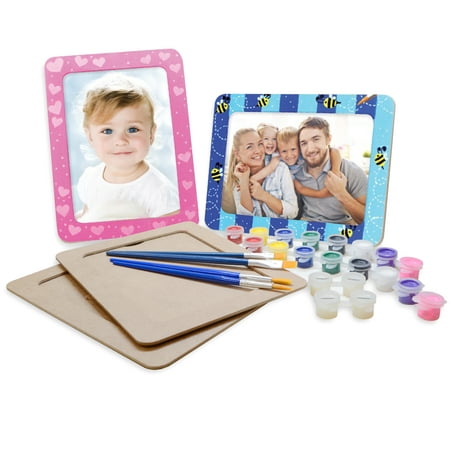 VHALE DIY Create and Paint Your Own Wooden Picture Frame Craft Kit, 4 sets of MDF Photo Frame (5 x 7 inch) with Stand, for Children to Paint and Decorate, Creative Art and Craft, Party Favors for