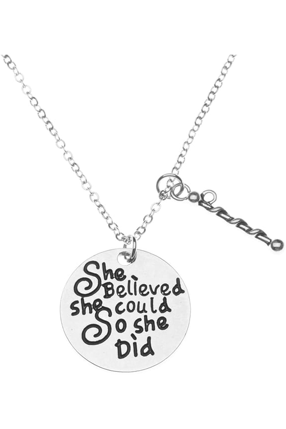 Baton Charm Necklace - Twirling Jewelry - She Believed She Could So She Did Charm Pendant, Gift for Baton Twirler & Majorettes