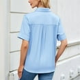 thumbnail image 6 of Womens Button Down Shirt Casual Short Sleeve Collared Work Blouse with Pocket Light Blue S, 6 of 7