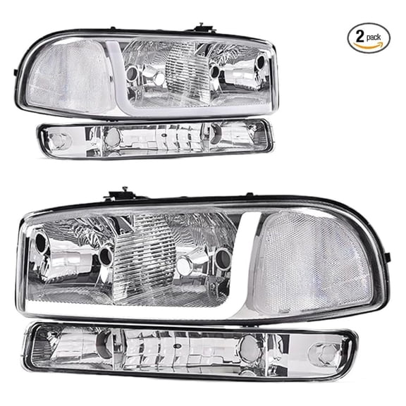 WaiRitoday LED DRL BAR Headlights Assembly, Compatible with 1999-2007 GMC Sierra 1500/2001-2007 1500HD 2500HD 3500 /Fit 99-06 GMC Yukon