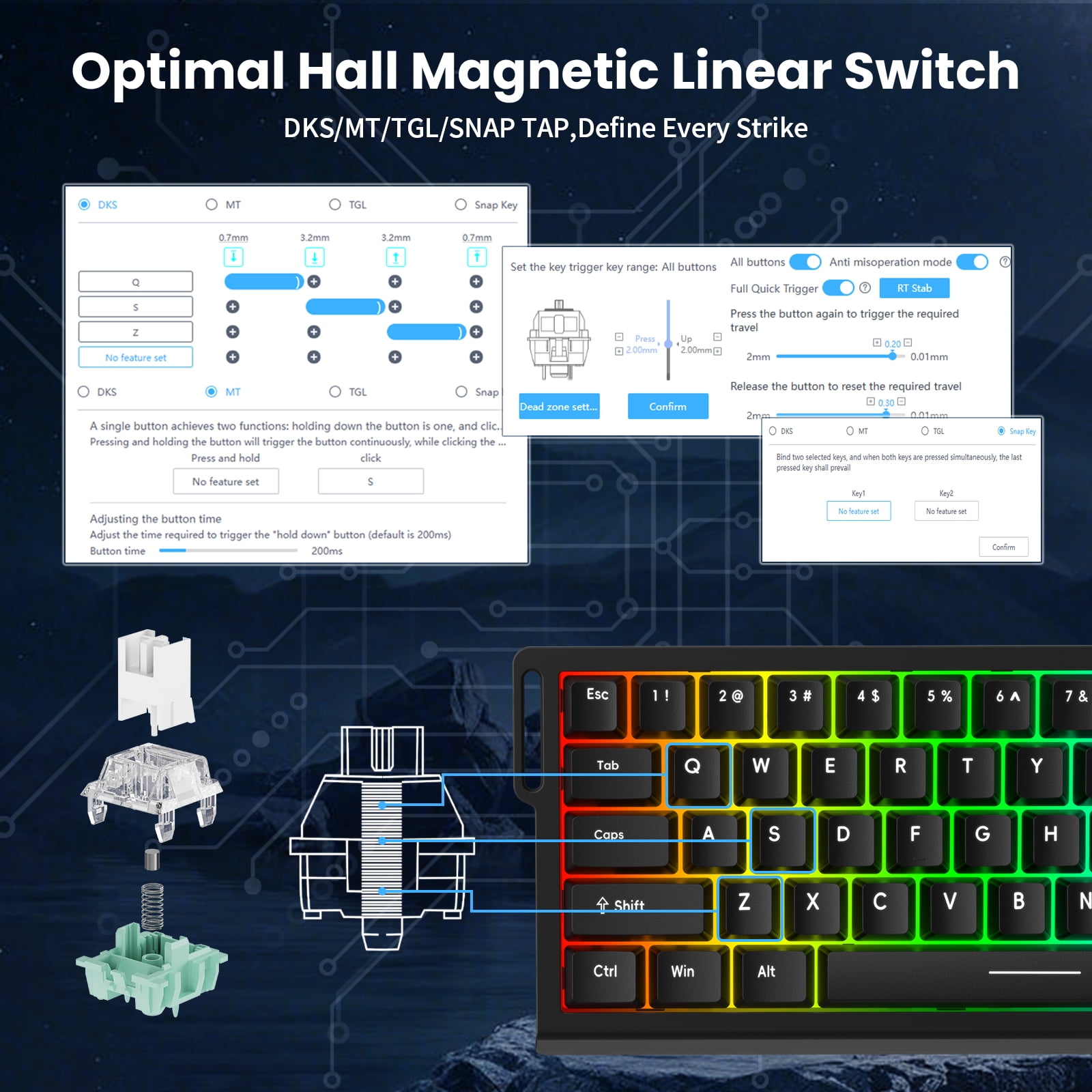 ATTACK SHARK X68 HE Rapid Trigger Keyboard Magnetic Switch 60% Wired 8KHz Magnetic Keyboard With 0.01mm RT Accuracy, Support RT/Snap Tap/DKS/MT/TGL