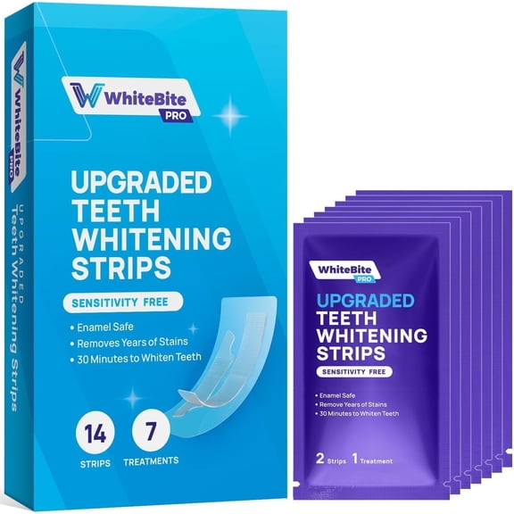 Whitebite Pro Upgraded Teeth Whitening Strips, Sensitivity Free, 14 Strips (7 Treatments)