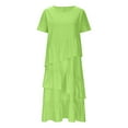 thumbnail image 5 of SMihono Tshirt Dress Women Summer Cotton Linen Patchwork Short Sleeve Crewneck Pleated Midi Dresses T Shirt Dresses for Women Green XXL, 5 of 7