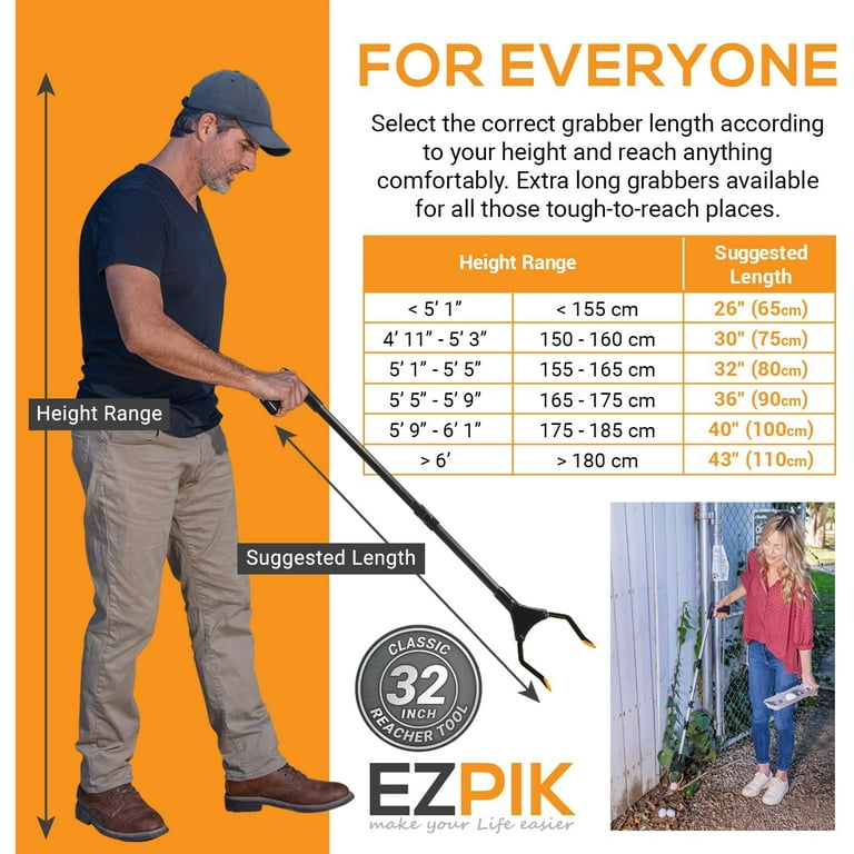 EZPIK Grabber Reacher Tool For Seniors, 32" Flexible Folding Magnetic Reacher, Heavy-Duty Rotating Claw – Classic Black HSA/FSA Eligible