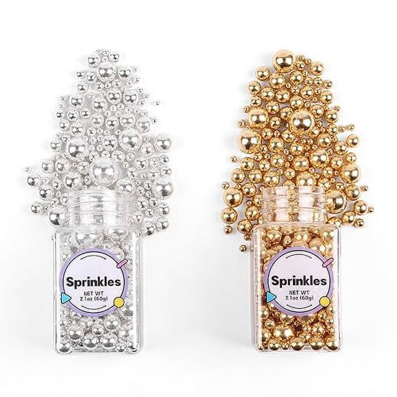 Shimmering Pearl Sprinkles for Cake Decorating - Gold & Silver - Mixed Sizes (2mm-14mm) - Perfect for Adding a Touch of Elegance to Your Cakes! []