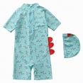 thumbnail image 5 of TOWED22 Toddler Boys Rash Guard Swimsuit Sea World Animal Print Zipper Short Sleeve Bathing Suit with Swim Cap for Kids Light Green,3-4 Y, 5 of 5