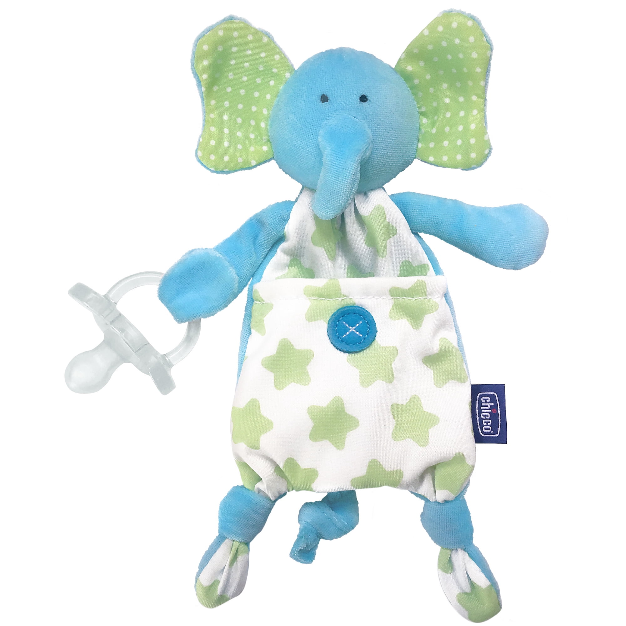 Chicco Pocket Buddies Soft Pacifier Lovey, Elephant, New