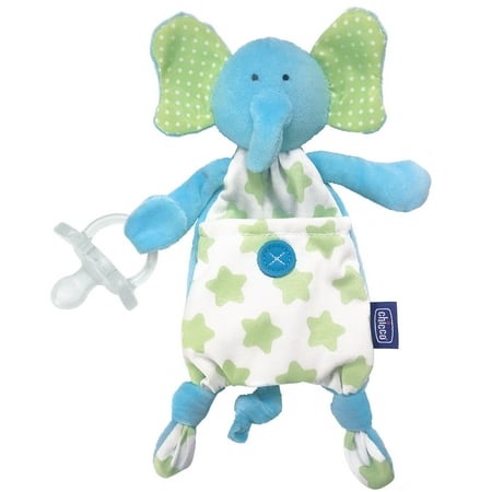 Chicco Pocket Buddies Soft Pacifier Lovey, Elephant, New