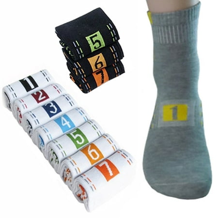 

7 Pairs Men\ s Casual Fashion Socks Cotton Blend Printing Pattern Ankle Crew Sock