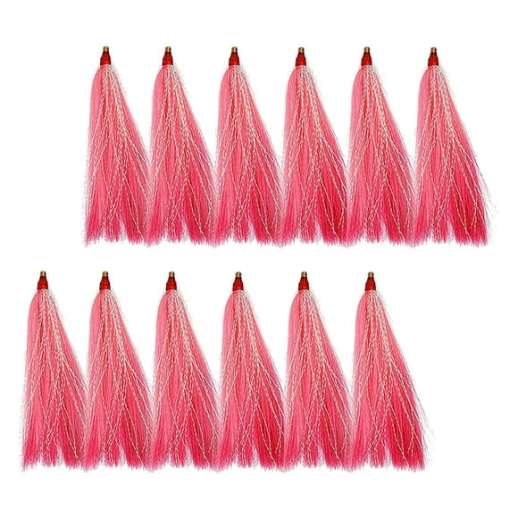 12x pesca Bucktail Hair Teaser Señuelos de Pesca suministros enchufe de agua salada aparejos de pesca para trucha lubina al aire libre bacalao Rosa