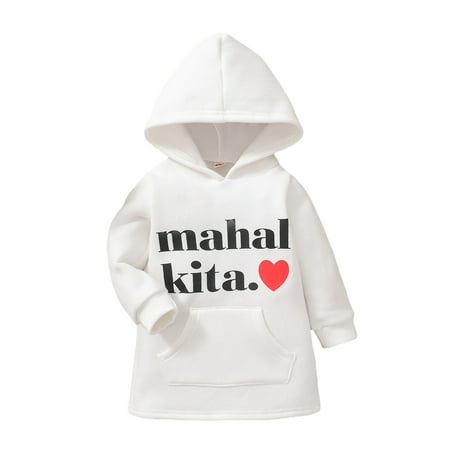 

Fanvereka Spring/ Autumn/ Winter Baby Hooded Sweater Dress with Letter Print Kangaroo Pocket