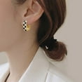thumbnail image 2 of Fashion Checker Chunky Oval Hoop Earrings for Women Enamel Huggie Hoops Earring, 2 of 7