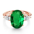 thumbnail image 3 of Gem Stone King 18K Rose Gold Plated Silver Green Nano Emerald and Lab Grown Diamond Engagement Ring for Women | 4.70 Cttw | Oval 14X10MM | Gemstone May Birthstone | Size 8, 3 of 6