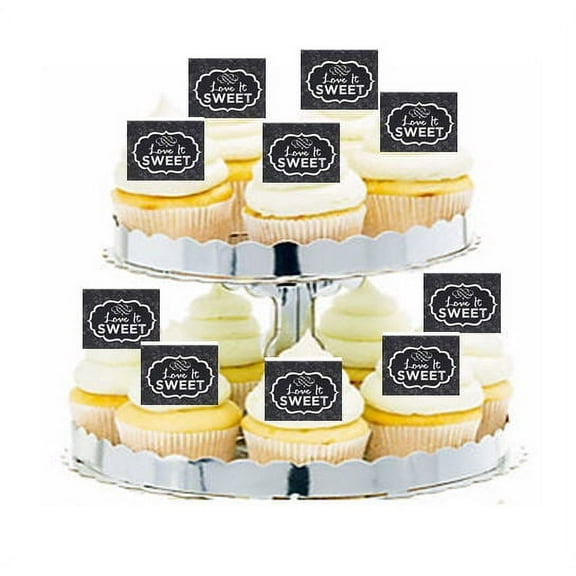 24pk Vintage Black Chalkboard Love Is Sweet Edible Cupcake Decoration Topper Picks