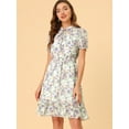 thumbnail image 3 of DARING DIVA Floral Ruffle Hem A-Line Smocked Chiffon Dress S White, 3 of 6