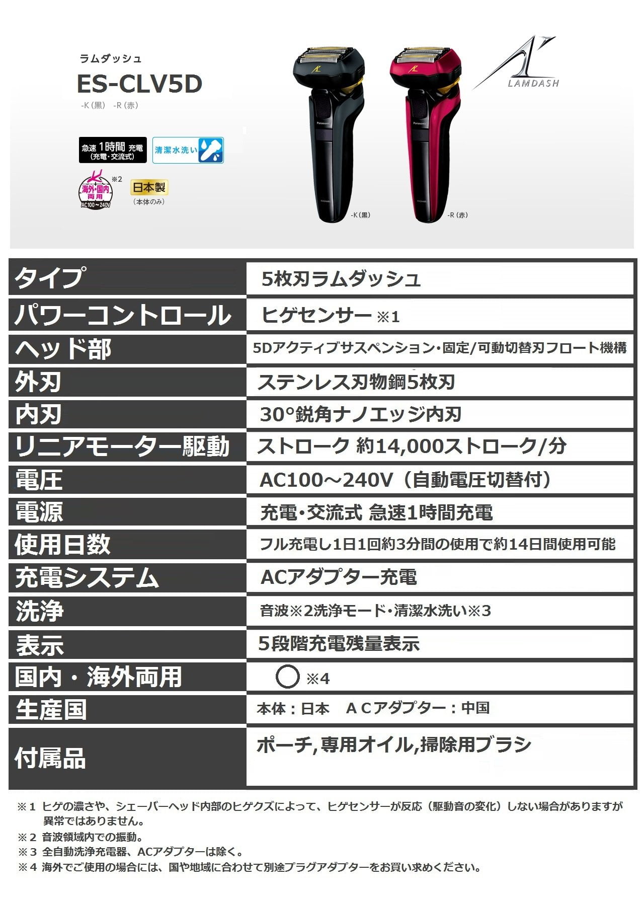 Panasonic Lamb dash Men's shaver 5 blades black ES-CLV5D-K