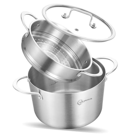 Coolnut Tri-layer Steel 5 Quart Stock Pot with Steamer, Induction Pot, Cookware Set, Dishwasher and Oven Safe.