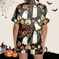 thumbnail image 6 of Halloween Pajamas Women 2 Piece Set Ghost Print Graphic Thin Relaxed Fit Button Short Sleeve Shirts and Shorts Soft Cute Pjs Beige S, 6 of 7