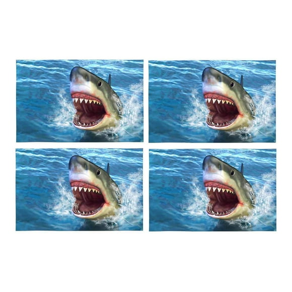 YUSDECOR White Shark Jumping Out of Water with Its Open Mouth Placemats Table Mats for Dining Room Kitchen Table Decoration 12x18 inch,Set of 4