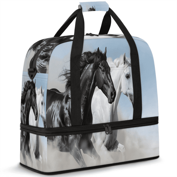 Herdesigns Horse Foldable Travel Duffel Bag with Shoe Compartment, Weekend Overnight Carry On Bags for Men Women, Large Sports Gym Luggage