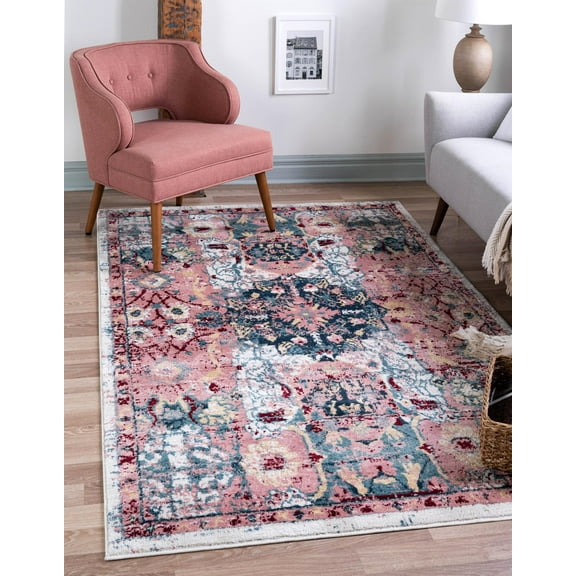 Rugs.com Charleston Collection Rug – 6' x 9' Pink Low-Pile Rug Perfect For Living Rooms, Large Dining Rooms, Open Floorplans