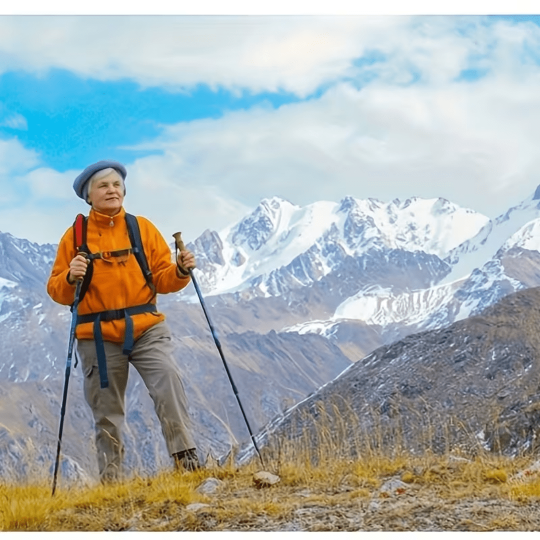 Five Section Folding Trekking Pole For Hiking And Walking, Yellow