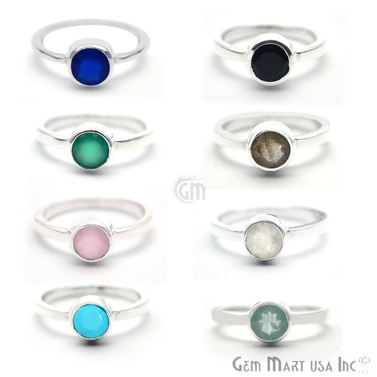 Silver Plated Round Shape Single Gemstone Solitaire Ring Pick